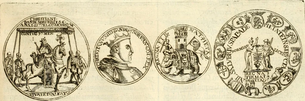 An illustration from Aquilae Austriacae pars secunda, seu, Monarchiae occidentalis tomus octauus : in quo imperatores Austrii a Maximiliano II vsquè ad coronationem Leopoldi Primi Occidentis imperatorem LI elogijs, hieroglyphicis, numismatibus, insignibus, symbolis, imaginibus antiquis ad viuum exhibentur exculpti, & longa historiarum serie exarati : vt nihil relictum sit, quod prisci vel hodierni habeant annales, sed diplomata, leges, indulta, genealogiae, donationes, priuilegia offeruntur congesta : inseruntur et regum principumque imagines, nummi honorarij, castrenses, triumphales, votiui, missiles, &c. qui sanguine, foedere, bello imperatoribus iuncti, occurrunt in opere : subijcitur cuique caesarum appendix symbolica, sacrolegalis, & historicopolitica, in qua symbolis & hieroglyphicis, are affabrè exculptis, Caesares eorumq[ue] gesta pinguntur & explanantur, 1679, leaf 100