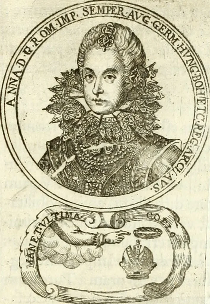 An illustration from Aquilae Austriacae pars secunda, seu, Monarchiae occidentalis tomus octauus : in quo imperatores Austrii a Maximiliano II vsquè ad coronationem Leopoldi Primi Occidentis imperatorem LI elogijs, hieroglyphicis, numismatibus, insignibus, symbolis, imaginibus antiquis ad viuum exhibentur exculpti, & longa historiarum serie exarati : vt nihil relictum sit, quod prisci vel hodierni habeant annales, sed diplomata, leges, indulta, genealogiae, donationes, priuilegia offeruntur congesta : inseruntur et regum principumque imagines, nummi honorarij, castrenses, triumphales, votiui, missiles, &c. qui sanguine, foedere, bello imperatoribus iuncti, occurrunt in opere : subijcitur cuique caesarum appendix symbolica, sacrolegalis, & historicopolitica, in qua symbolis & hieroglyphicis, are affabrè exculptis, Caesares eorumq[ue] gesta pinguntur & explanantur, 1679, leaf 138