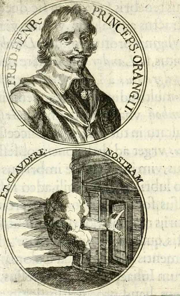 An illustration from Aquilae Austriacae pars secunda, seu, Monarchiae occidentalis tomus octauus : in quo imperatores Austrii a Maximiliano II vsquè ad coronationem Leopoldi Primi Occidentis imperatorem LI elogijs, hieroglyphicis, numismatibus, insignibus, symbolis, imaginibus antiquis ad viuum exhibentur exculpti, & longa historiarum serie exarati : vt nihil relictum sit, quod prisci vel hodierni habeant annales, sed diplomata, leges, indulta, genealogiae, donationes, priuilegia offeruntur congesta : inseruntur et regum principumque imagines, nummi honorarij, castrenses, triumphales, votiui, missiles, &c. qui sanguine, foedere, bello imperatoribus iuncti, occurrunt in opere : subijcitur cuique caesarum appendix symbolica, sacrolegalis, & historicopolitica, in qua symbolis & hieroglyphicis, are affabrè exculptis, Caesares eorumq[ue] gesta pinguntur & explanantur, 1679, leaf 271