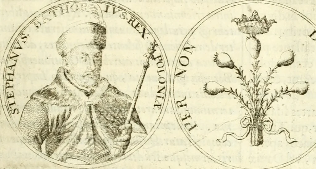 An illustration from Aquilae Austriacae pars secunda, seu, Monarchiae occidentalis tomus octauus : in quo imperatores Austrii a Maximiliano II vsquè ad coronationem Leopoldi Primi Occidentis imperatorem LI elogijs, hieroglyphicis, numismatibus, insignibus, symbolis, imaginibus antiquis ad viuum exhibentur exculpti, & longa historiarum serie exarati : vt nihil relictum sit, quod prisci vel hodierni habeant annales, sed diplomata, leges, indulta, genealogiae, donationes, priuilegia offeruntur congesta : inseruntur et regum principumque imagines, nummi honorarij, castrenses, triumphales, votiui, missiles, &c. qui sanguine, foedere, bello imperatoribus iuncti, occurrunt in opere : subijcitur cuique caesarum appendix symbolica, sacrolegalis, & historicopolitica, in qua symbolis & hieroglyphicis, are affabrè exculptis, Caesares eorumq[ue] gesta pinguntur & explanantur, 1679, leaf 70