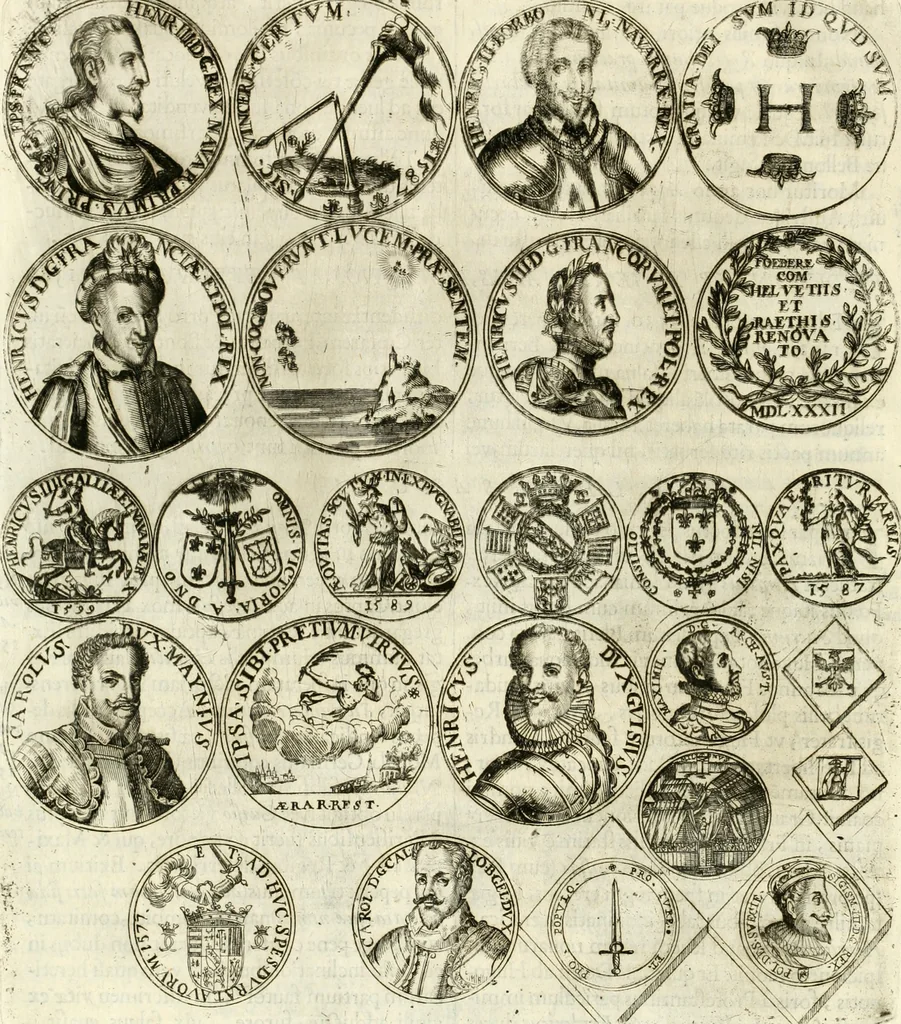 An illustration from Aquilae Austriacae pars secunda, seu, Monarchiae occidentalis tomus octauus : in quo imperatores Austrii a Maximiliano II vsquè ad coronationem Leopoldi Primi Occidentis imperatorem LI elogijs, hieroglyphicis, numismatibus, insignibus, symbolis, imaginibus antiquis ad viuum exhibentur exculpti, & longa historiarum serie exarati : vt nihil relictum sit, quod prisci vel hodierni habeant annales, sed diplomata, leges, indulta, genealogiae, donationes, priuilegia offeruntur congesta : inseruntur et regum principumque imagines, nummi honorarij, castrenses, triumphales, votiui, missiles, &c. qui sanguine, foedere, bello imperatoribus iuncti, occurrunt in opere : subijcitur cuique caesarum appendix symbolica, sacrolegalis, & historicopolitica, in qua symbolis & hieroglyphicis, are affabrè exculptis, Caesares eorumq[ue] gesta pinguntur & explanantur, 1679, leaf 75