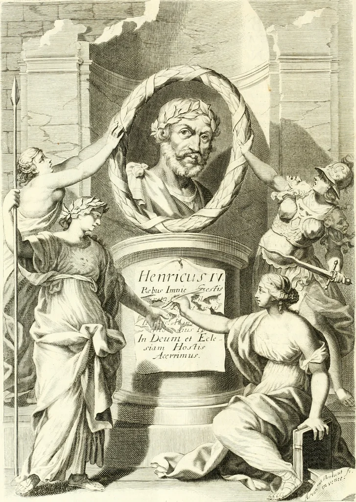 An illustration from Aquila franca sub qua Francones imperatores a Conrado II Salico vsquè ad Lotharium II Occidentis imperatorem XX : elogiis, hieroglyphicis, numismatibus, insignibus, symbolis, imaginibus antiquis ad viuum exhibentur exculpti, & longa historiarum serie exarati : vt nihil relictum sit, quod prisci vel hodierni habeant annales, sed diplomata, leges, indulta, genealogiae, donationes, priuilegia offeruntur congesta : inseruntur et regum principumque imagines, nummi honorarij, castrenses, triumphales, votiui, missiles, &c. qui sanguine, foedere, bello imperatoribus iuncti, occurrunt in opere : accedit cuique Caesarum tractatus sacrolegalis, & historicopoliticus ..., 1679, leaf 125
