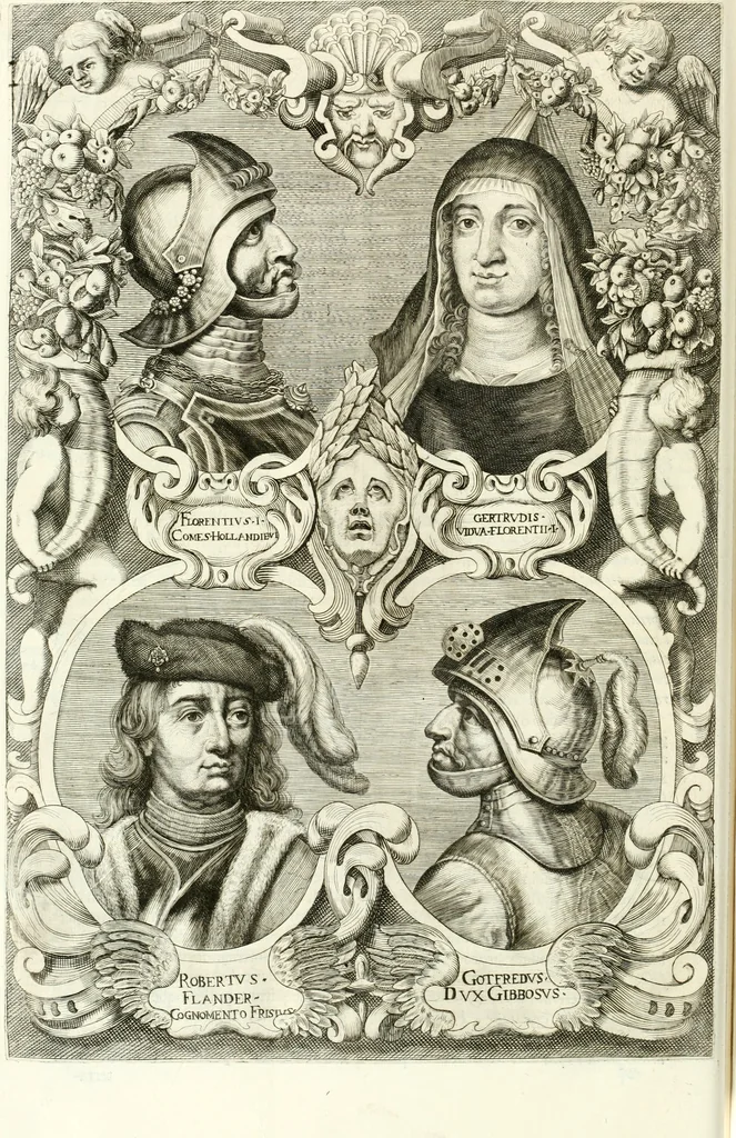 An illustration from Aquila franca sub qua Francones imperatores a Conrado II Salico vsquè ad Lotharium II Occidentis imperatorem XX : elogiis, hieroglyphicis, numismatibus, insignibus, symbolis, imaginibus antiquis ad viuum exhibentur exculpti, & longa historiarum serie exarati : vt nihil relictum sit, quod prisci vel hodierni habeant annales, sed diplomata, leges, indulta, genealogiae, donationes, priuilegia offeruntur congesta : inseruntur et regum principumque imagines, nummi honorarij, castrenses, triumphales, votiui, missiles, &c. qui sanguine, foedere, bello imperatoribus iuncti, occurrunt in opere : accedit cuique Caesarum tractatus sacrolegalis, & historicopoliticus ..., 1679, leaf 171