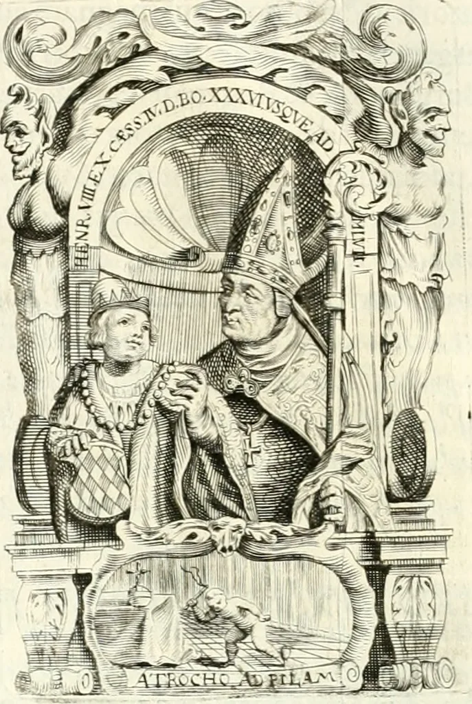 An illustration from Aquila franca sub qua Francones imperatores a Conrado II Salico vsquè ad Lotharium II Occidentis imperatorem XX : elogiis, hieroglyphicis, numismatibus, insignibus, symbolis, imaginibus antiquis ad viuum exhibentur exculpti, & longa historiarum serie exarati : vt nihil relictum sit, quod prisci vel hodierni habeant annales, sed diplomata, leges, indulta, genealogiae, donationes, priuilegia offeruntur congesta : inseruntur et regum principumque imagines, nummi honorarij, castrenses, triumphales, votiui, missiles, &c. qui sanguine, foedere, bello imperatoribus iuncti, occurrunt in opere : accedit cuique Caesarum tractatus sacrolegalis, & historicopoliticus ..., 1679, leaf 23