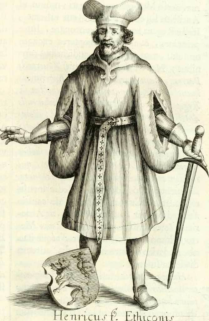 An illustration from Aquila franca sub qua Francones imperatores a Conrado II Salico vsquè ad Lotharium II Occidentis imperatorem XX : elogiis, hieroglyphicis, numismatibus, insignibus, symbolis, imaginibus antiquis ad viuum exhibentur exculpti, & longa historiarum serie exarati : vt nihil relictum sit, quod prisci vel hodierni habeant annales, sed diplomata, leges, indulta, genealogiae, donationes, priuilegia offeruntur congesta : inseruntur et regum principumque imagines, nummi honorarij, castrenses, triumphales, votiui, missiles, &c. qui sanguine, foedere, bello imperatoribus iuncti, occurrunt in opere : accedit cuique Caesarum tractatus sacrolegalis, & historicopoliticus ..., 1679, leaf 30