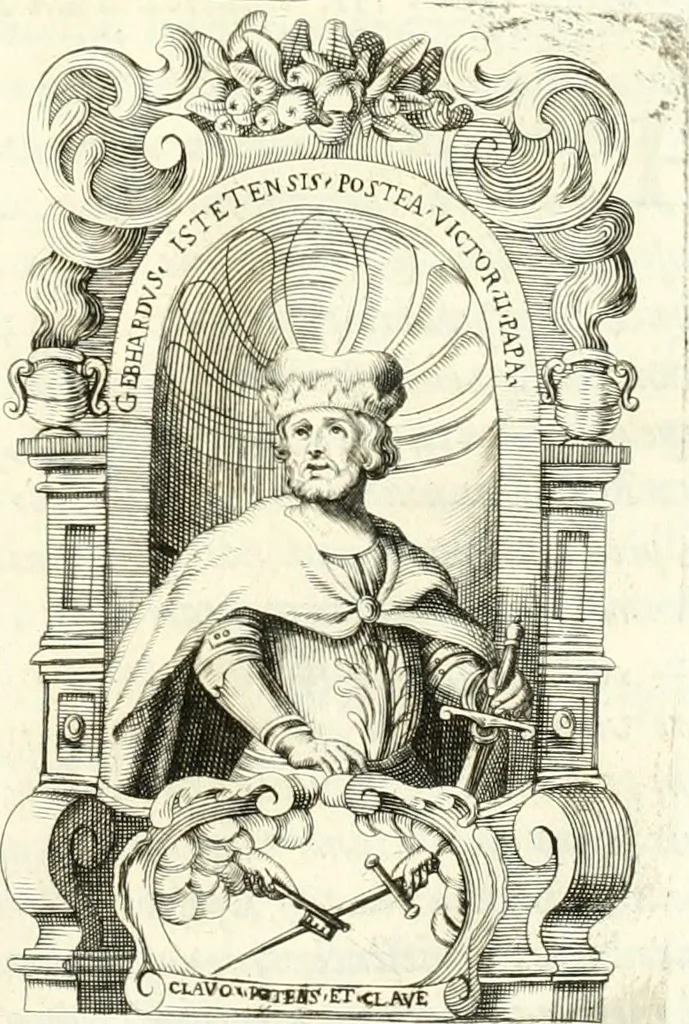 An illustration from Aquila franca sub qua Francones imperatores a Conrado II Salico vsquè ad Lotharium II Occidentis imperatorem XX : elogiis, hieroglyphicis, numismatibus, insignibus, symbolis, imaginibus antiquis ad viuum exhibentur exculpti, & longa historiarum serie exarati : vt nihil relictum sit, quod prisci vel hodierni habeant annales, sed diplomata, leges, indulta, genealogiae, donationes, priuilegia offeruntur congesta : inseruntur et regum principumque imagines, nummi honorarij, castrenses, triumphales, votiui, missiles, &c. qui sanguine, foedere, bello imperatoribus iuncti, occurrunt in opere : accedit cuique Caesarum tractatus sacrolegalis, & historicopoliticus ..., 1679, leaf 80