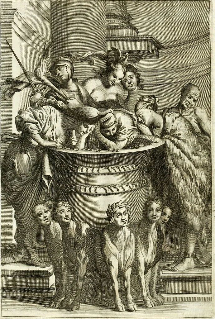 An illustration from Aquila Romana, ouero, Monarchia occidentale da Carlo Magno d'Occidente imperador primo : sino alla coronatione del glorioso Leopoldo Primo : tutti con le loro effigie dal naturale, aggiontiui li geroglifici ed allegorie, inuentione dell' autore, 1679, leaf 103