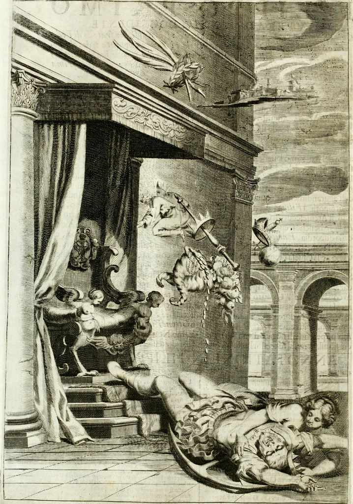 An illustration from Aquila Romana, ouero, Monarchia occidentale da Carlo Magno d'Occidente imperador primo : sino alla coronatione del glorioso Leopoldo Primo : tutti con le loro effigie dal naturale, aggiontiui li geroglifici ed allegorie, inuentione dell' autore, 1679, leaf 105