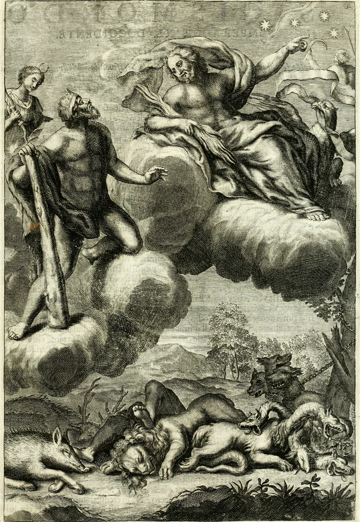 An illustration from Aquila Romana, ouero, Monarchia occidentale da Carlo Magno d'Occidente imperador primo : sino alla coronatione del glorioso Leopoldo Primo : tutti con le loro effigie dal naturale, aggiontiui li geroglifici ed allegorie, inuentione dell' autore, 1679, leaf 144