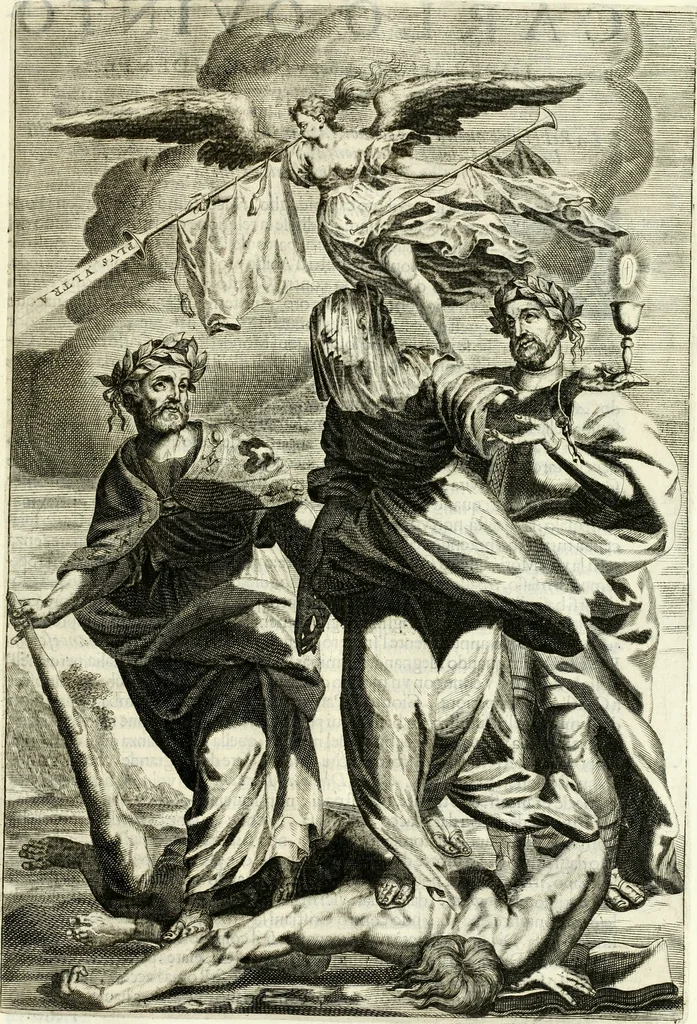 An illustration from Aquila Romana, ouero, Monarchia occidentale da Carlo Magno d'Occidente imperador primo : sino alla coronatione del glorioso Leopoldo Primo : tutti con le loro effigie dal naturale, aggiontiui li geroglifici ed allegorie, inuentione dell' autore, 1679, leaf 160