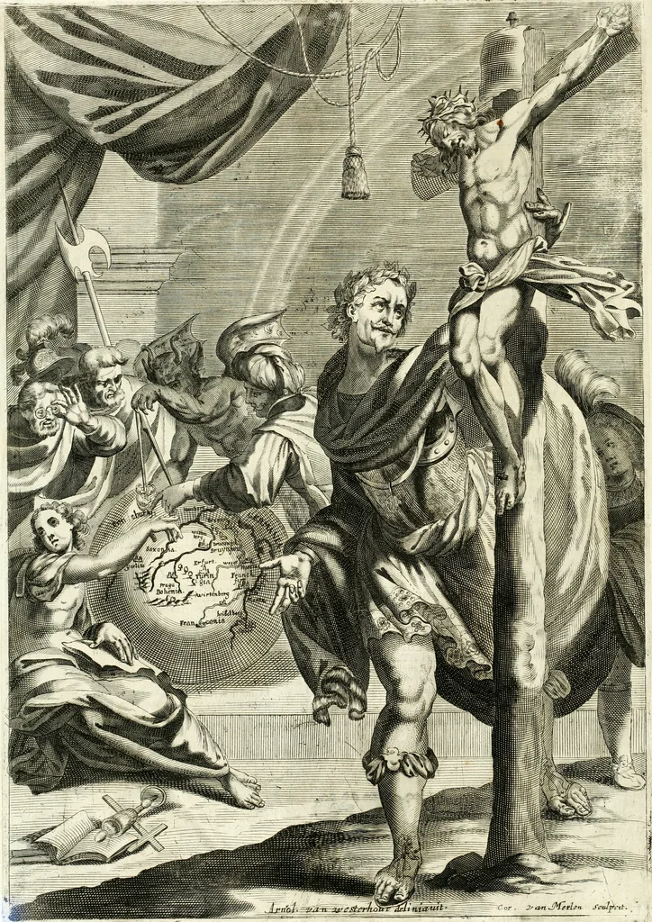 An illustration from Aquila Romana, ouero, Monarchia occidentale da Carlo Magno d'Occidente imperador primo : sino alla coronatione del glorioso Leopoldo Primo : tutti con le loro effigie dal naturale, aggiontiui li geroglifici ed allegorie, inuentione dell' autore, 1679, leaf 177