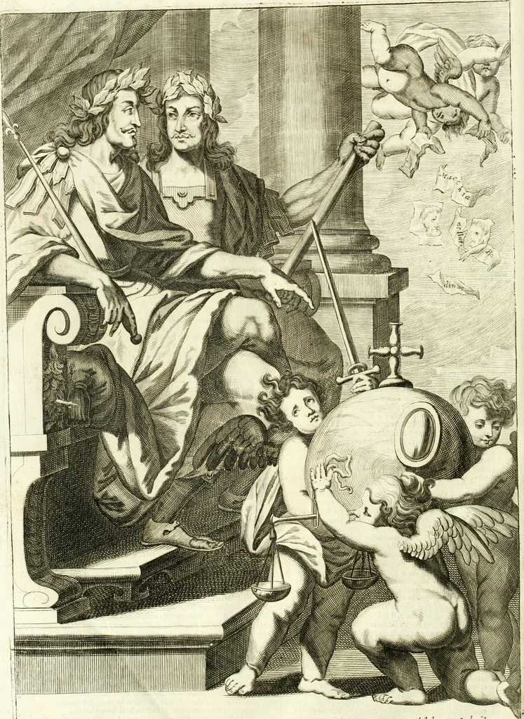 An illustration from Aquila Romana, ouero, Monarchia occidentale da Carlo Magno d'Occidente imperador primo : sino alla coronatione del glorioso Leopoldo Primo : tutti con le loro effigie dal naturale, aggiontiui li geroglifici ed allegorie, inuentione dell' autore, 1679, leaf 183
