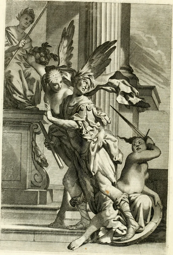 An illustration from Aquila Romana, ouero, Monarchia occidentale da Carlo Magno d'Occidente imperador primo : sino alla coronatione del glorioso Leopoldo Primo : tutti con le loro effigie dal naturale, aggiontiui li geroglifici ed allegorie, inuentione dell' autore, 1679, leaf 19