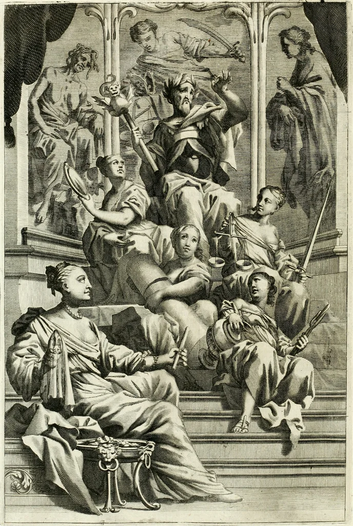 An illustration from Aquila Romana, ouero, Monarchia occidentale da Carlo Magno d'Occidente imperador primo : sino alla coronatione del glorioso Leopoldo Primo : tutti con le loro effigie dal naturale, aggiontiui li geroglifici ed allegorie, inuentione dell' autore, 1679, leaf 37