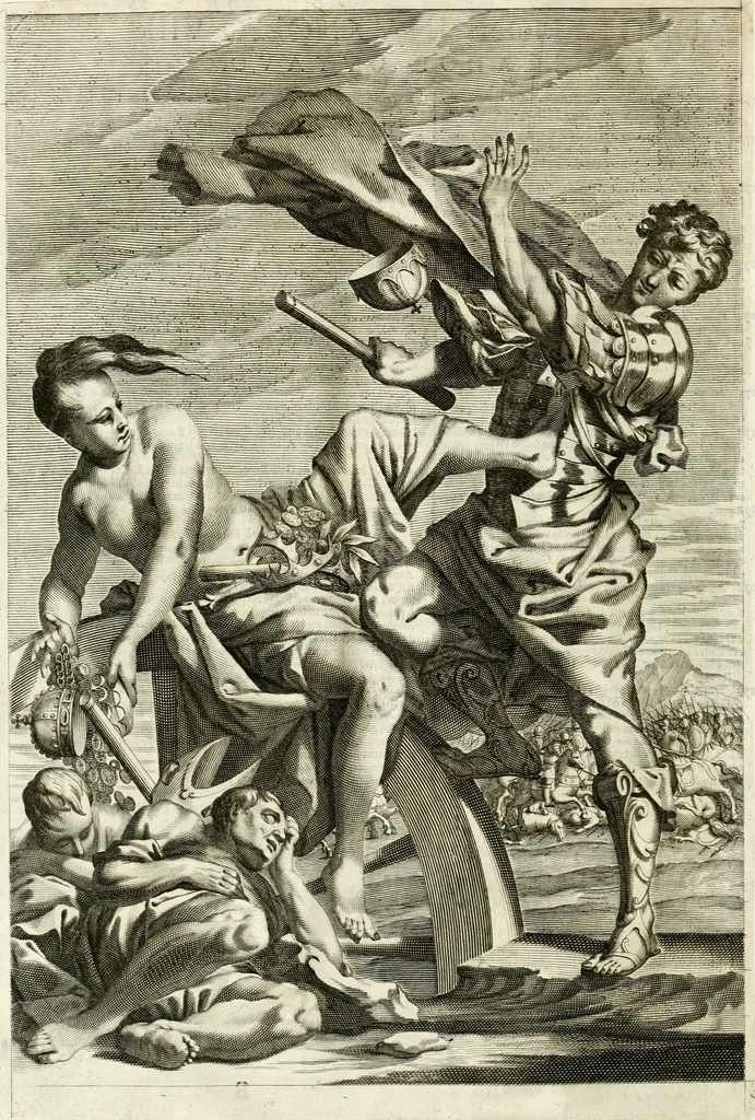 An illustration from Aquila Romana, ouero, Monarchia occidentale da Carlo Magno d'Occidente imperador primo : sino alla coronatione del glorioso Leopoldo Primo : tutti con le loro effigie dal naturale, aggiontiui li geroglifici ed allegorie, inuentione dell' autore, 1679, leaf 45