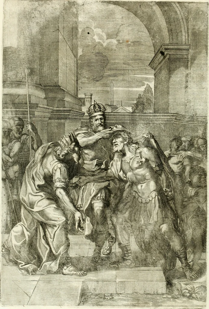 An illustration from Aquila Romana, ouero, Monarchia occidentale da Carlo Magno d'Occidente imperador primo : sino alla coronatione del glorioso Leopoldo Primo : tutti con le loro effigie dal naturale, aggiontiui li geroglifici ed allegorie, inuentione dell' autore, 1679, leaf 73