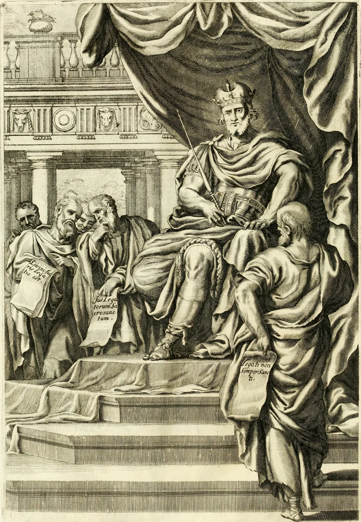 An illustration from Aquila Romana, ouero, Monarchia occidentale da Carlo Magno d'Occidente imperador primo : sino alla coronatione del glorioso Leopoldo Primo : tutti con le loro effigie dal naturale, aggiontiui li geroglifici ed allegorie, inuentione dell' autore, 1679, leaf 77