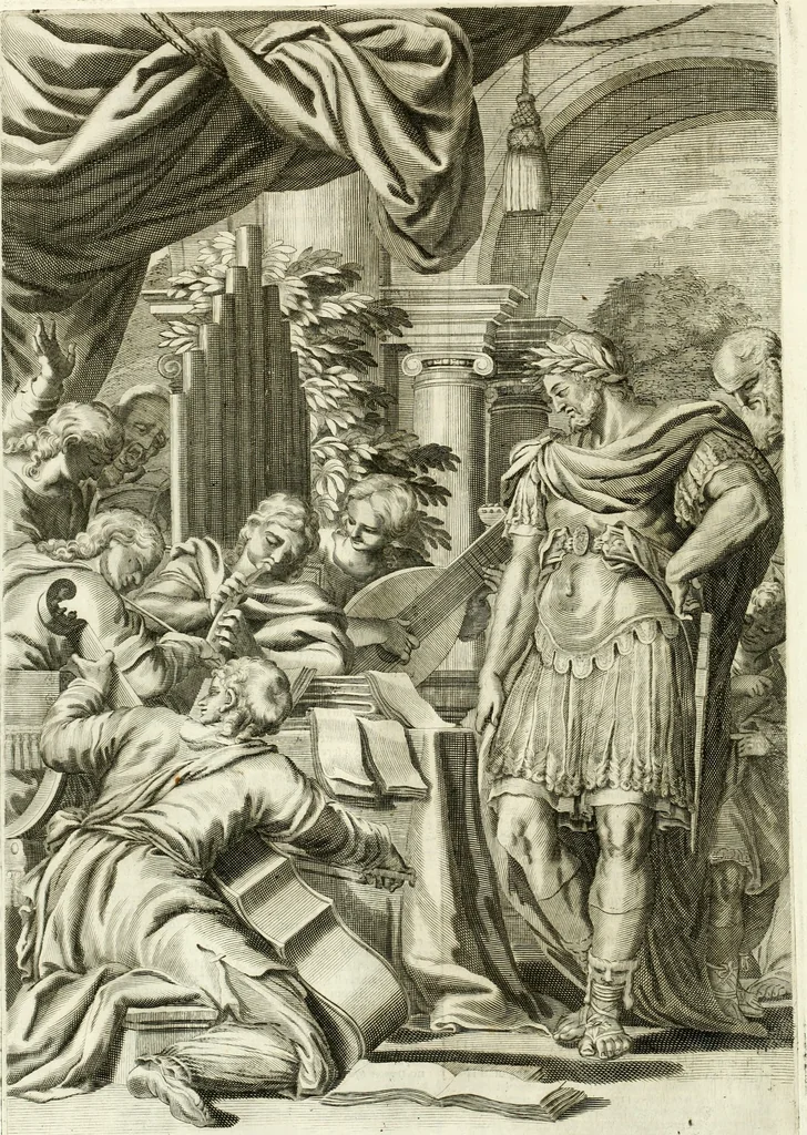 An illustration from Aquila Romana, ouero, Monarchia occidentale da Carlo Magno d'Occidente imperador primo : sino alla coronatione del glorioso Leopoldo Primo : tutti con le loro effigie dal naturale, aggiontiui li geroglifici ed allegorie, inuentione dell' autore, 1679, leaf 99