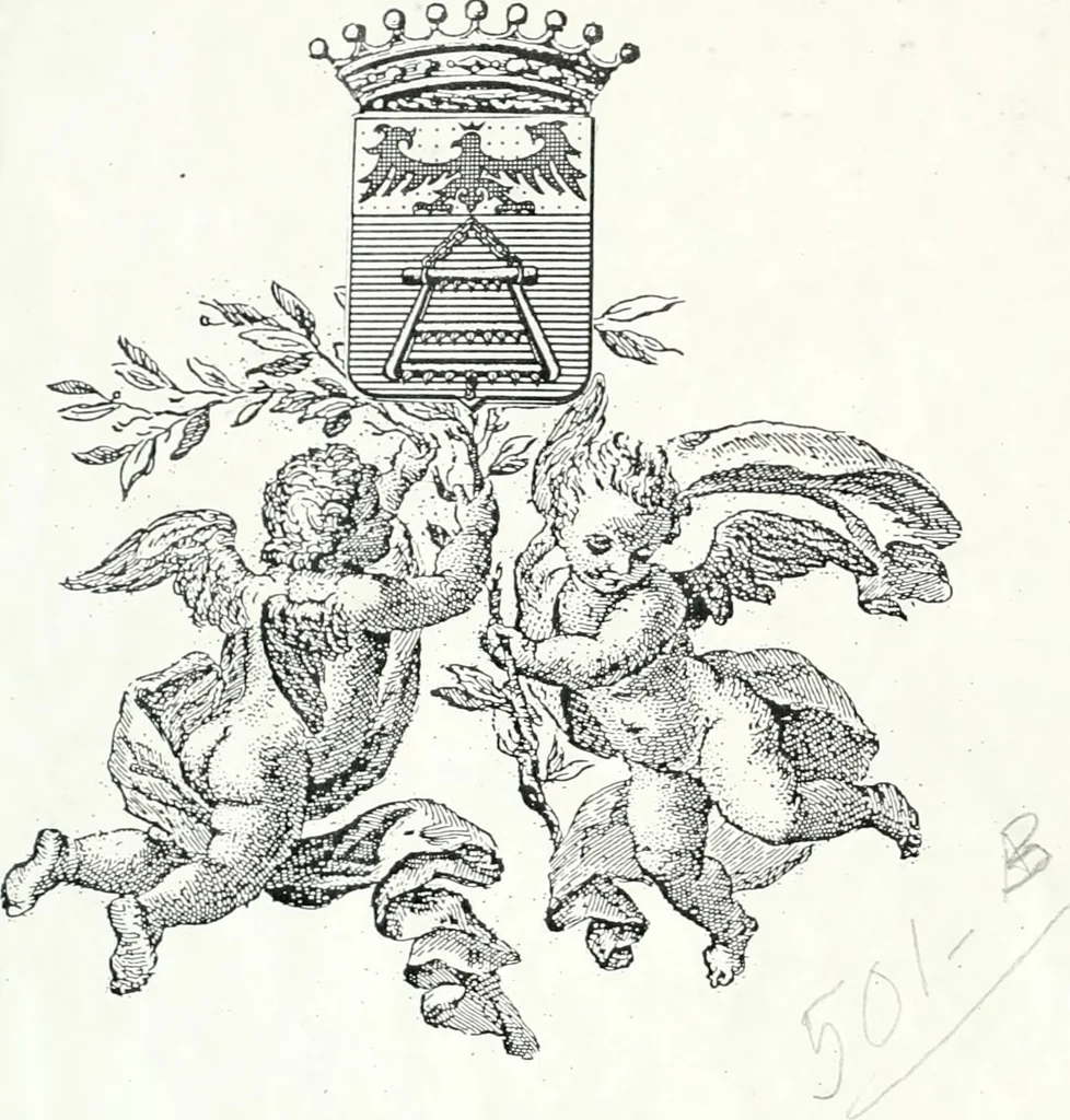 An illustration from Aquila Saxonica : sub qua imperatores Saxones ab Henrico Aucupe, vsquè ad Henricum Sanctum Occidentis imperatorem XV. elogiis, hieroglyphicis, numismatibus, insignibus, symbolis, imaginibus antiquis ad viuum exhibentur exculpti, & longa historiarum serie exarati : vt nihil relictum sit, quod prisci, vel hodierni habeant annales, sed diplomata, leges, indulta, genealogiae, donationes, priuilegia offeruntur congesta : accedit cuique Caesarum tractatus sacrolegalis & historicopoliticus ..., 1673, leaf 1