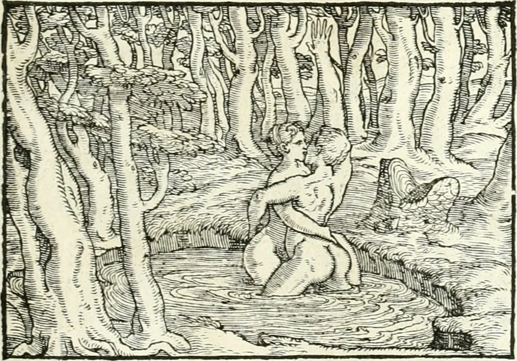 An illustration from Aquila Saxonica : sub qua imperatores Saxones ab Henrico Aucupe, vsquè ad Henricum Sanctum Occidentis imperatorem XV. elogiis, hieroglyphicis, numismatibus, insignibus, symbolis, imaginibus antiquis ad viuum exhibentur exculpti, & longa historiarum serie exarati : vt nihil relictum sit, quod prisci, vel hodierni habeant annales, sed diplomata, leges, indulta, genealogiae, donationes, priuilegia offeruntur congesta : accedit cuique Caesarum tractatus sacrolegalis & historicopoliticus ..., 1673, leaf 208