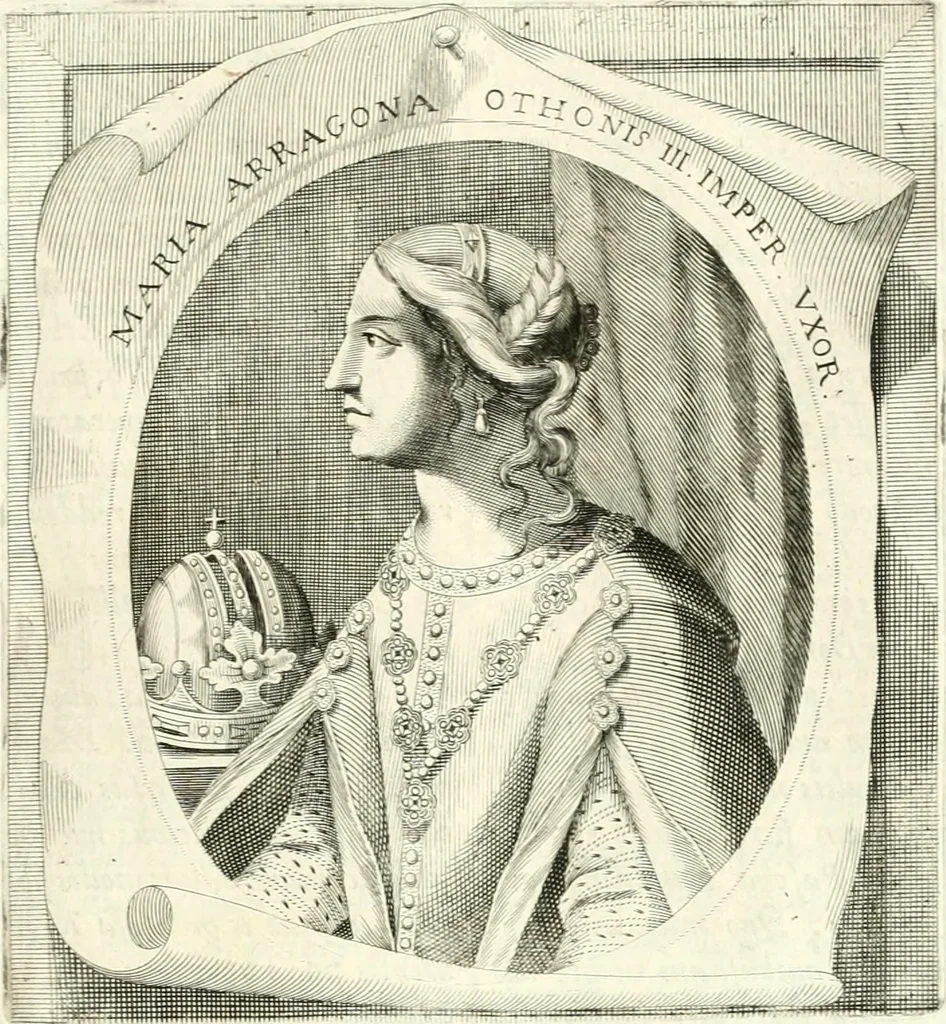 An illustration from Aquila Saxonica : sub qua imperatores Saxones ab Henrico Aucupe, vsquè ad Henricum Sanctum Occidentis imperatorem XV. elogiis, hieroglyphicis, numismatibus, insignibus, symbolis, imaginibus antiquis ad viuum exhibentur exculpti, & longa historiarum serie exarati : vt nihil relictum sit, quod prisci, vel hodierni habeant annales, sed diplomata, leges, indulta, genealogiae, donationes, priuilegia offeruntur congesta : accedit cuique Caesarum tractatus sacrolegalis & historicopoliticus ..., 1673, leaf 220