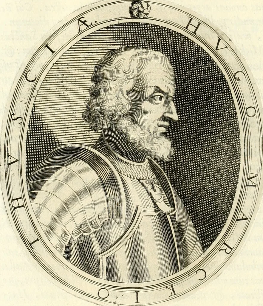 An illustration from Aquila Saxonica : sub qua imperatores Saxones ab Henrico Aucupe, vsquè ad Henricum Sanctum Occidentis imperatorem XV. elogiis, hieroglyphicis, numismatibus, insignibus, symbolis, imaginibus antiquis ad viuum exhibentur exculpti, & longa historiarum serie exarati : vt nihil relictum sit, quod prisci, vel hodierni habeant annales, sed diplomata, leges, indulta, genealogiae, donationes, priuilegia offeruntur congesta : accedit cuique Caesarum tractatus sacrolegalis & historicopoliticus ..., 1673, leaf 239
