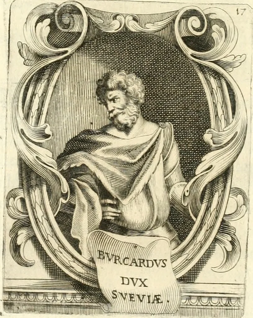 An illustration from Aquila Saxonica : sub qua imperatores Saxones ab Henrico Aucupe, vsquè ad Henricum Sanctum Occidentis imperatorem XV. elogiis, hieroglyphicis, numismatibus, insignibus, symbolis, imaginibus antiquis ad viuum exhibentur exculpti, & longa historiarum serie exarati : vt nihil relictum sit, quod prisci, vel hodierni habeant annales, sed diplomata, leges, indulta, genealogiae, donationes, priuilegia offeruntur congesta : accedit cuique Caesarum tractatus sacrolegalis & historicopoliticus ..., 1673, leaf 32