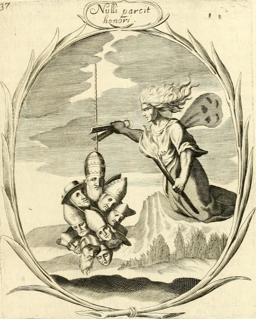An illustration from Aquila Saxonica : sub qua imperatores Saxones ab Henrico Aucupe, vsquè ad Henricum Sanctum Occidentis imperatorem XV. elogiis, hieroglyphicis, numismatibus, insignibus, symbolis, imaginibus antiquis ad viuum exhibentur exculpti, & longa historiarum serie exarati : vt nihil relictum sit, quod prisci, vel hodierni habeant annales, sed diplomata, leges, indulta, genealogiae, donationes, priuilegia offeruntur congesta : accedit cuique Caesarum tractatus sacrolegalis & historicopoliticus ..., 1673, leaf 52