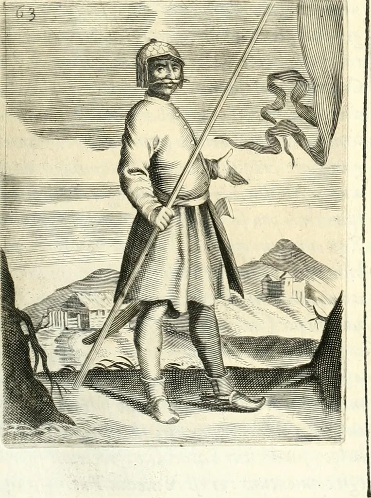 An illustration from Aquila Saxonica : sub qua imperatores Saxones ab Henrico Aucupe, vsquè ad Henricum Sanctum Occidentis imperatorem XV. elogiis, hieroglyphicis, numismatibus, insignibus, symbolis, imaginibus antiquis ad viuum exhibentur exculpti, & longa historiarum serie exarati : vt nihil relictum sit, quod prisci, vel hodierni habeant annales, sed diplomata, leges, indulta, genealogiae, donationes, priuilegia offeruntur congesta : accedit cuique Caesarum tractatus sacrolegalis & historicopoliticus ..., 1673, leaf 78