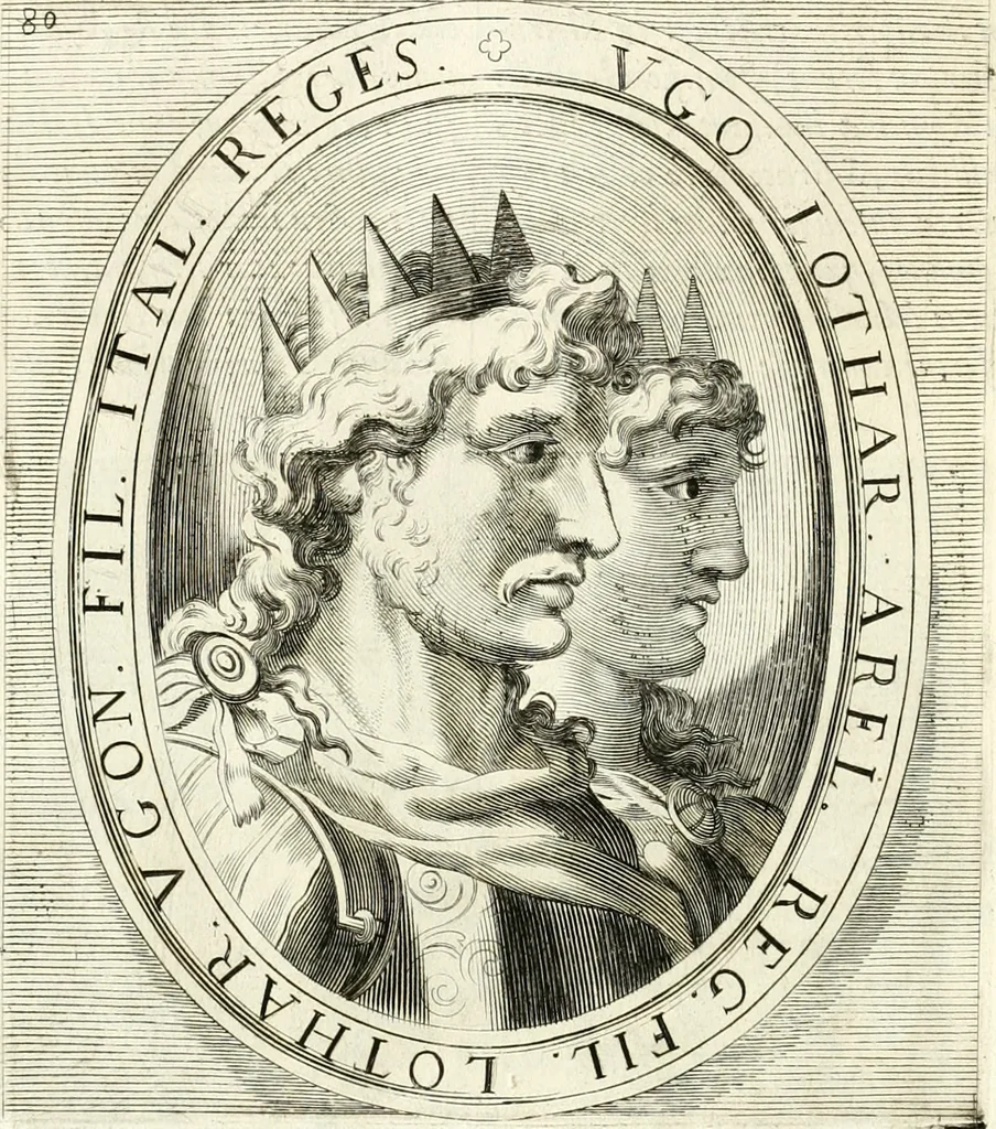 An illustration from Aquila Saxonica : sub qua imperatores Saxones ab Henrico Aucupe, vsquè ad Henricum Sanctum Occidentis imperatorem XV. elogiis, hieroglyphicis, numismatibus, insignibus, symbolis, imaginibus antiquis ad viuum exhibentur exculpti, & longa historiarum serie exarati : vt nihil relictum sit, quod prisci, vel hodierni habeant annales, sed diplomata, leges, indulta, genealogiae, donationes, priuilegia offeruntur congesta : accedit cuique Caesarum tractatus sacrolegalis & historicopoliticus ..., 1673, leaf 95