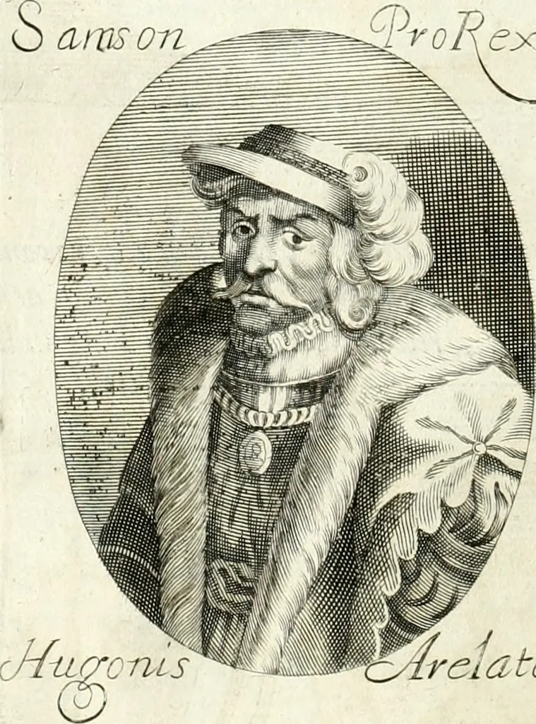 An illustration from Aquila Saxonica : sub qua imperatores Saxones ab Henrico Aucupe, vsquè ad Henricum Sanctum Occidentis imperatorem XV. elogiis, hieroglyphicis, numismatibus, insignibus, symbolis, imaginibus antiquis ad viuum exhibentur exculpti, & longa historiarum serie exarati : vt nihil relictum sit, quod prisci, vel hodierni habeant annales, sed diplomata, leges, indulta, genealogiae, donationes, priuilegia offeruntur congesta : accedit cuique Caesarum tractatus sacrolegalis & historicopoliticus ..., 1673, leaf 95