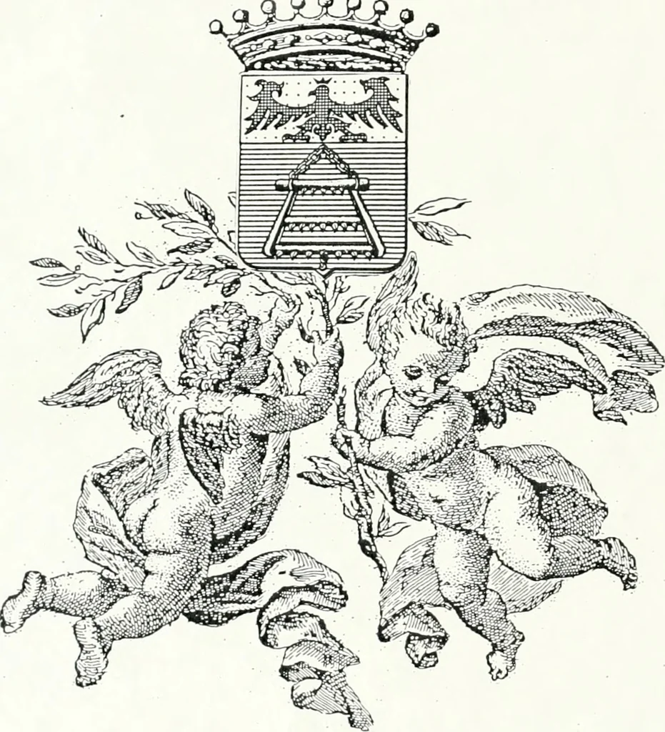 An illustration from Aquila Sueua, sub qua imperatores Sueui a Conrado III vsquè ad Conradum IV Occidentis imperatorem XXVII : elogiis, hieroglyphicis, numismatibus, insignibus, symbolis, imaginibus antiquis ad viuum exhibentur exculpti, & longa historiarum serie exarati : vt nihil relictum sit, quod prisci vel hodierni habeant annales, sed diplomata, leges, indulta, genealogiae, donationes, priuilegia offeruntur congesta : inseruntur et regum principumque imagines, nummi honorarij, castrenses, triumphales, votiui, missiles, &c. qui sanguine, foedere, bello Imperatoribus iuncti, occurrunt in opere : accedit cuique caesarum tractatus sacrolegalis & historicopoliticus ..., 1679, leaf 1