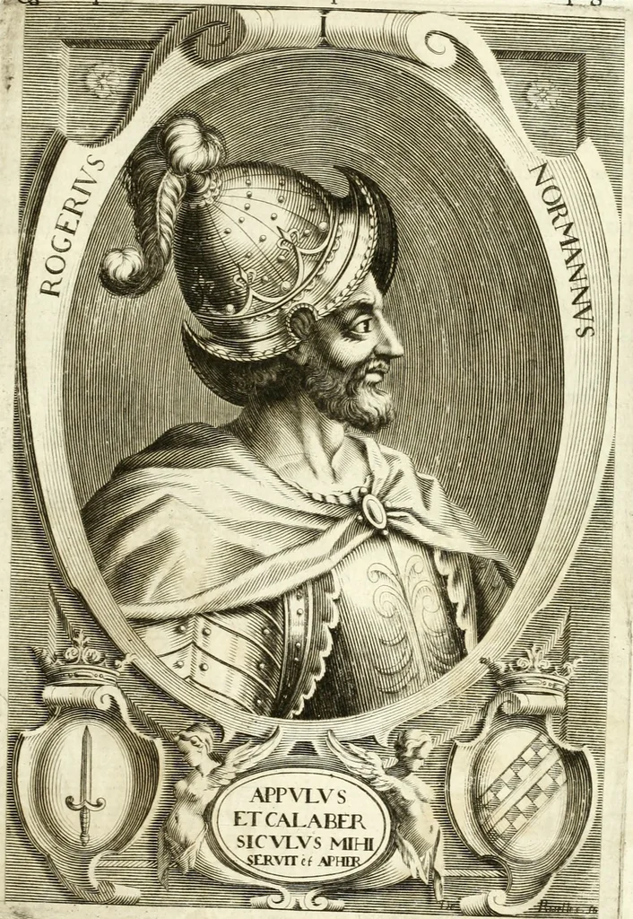 An illustration from Aquila Sueua, sub qua imperatores Sueui a Conrado III vsquè ad Conradum IV Occidentis imperatorem XXVII : elogiis, hieroglyphicis, numismatibus, insignibus, symbolis, imaginibus antiquis ad viuum exhibentur exculpti, & longa historiarum serie exarati : vt nihil relictum sit, quod prisci vel hodierni habeant annales, sed diplomata, leges, indulta, genealogiae, donationes, priuilegia offeruntur congesta : inseruntur et regum principumque imagines, nummi honorarij, castrenses, triumphales, votiui, missiles, &c. qui sanguine, foedere, bello Imperatoribus iuncti, occurrunt in opere : accedit cuique caesarum tractatus sacrolegalis & historicopoliticus ..., 1679, leaf 16