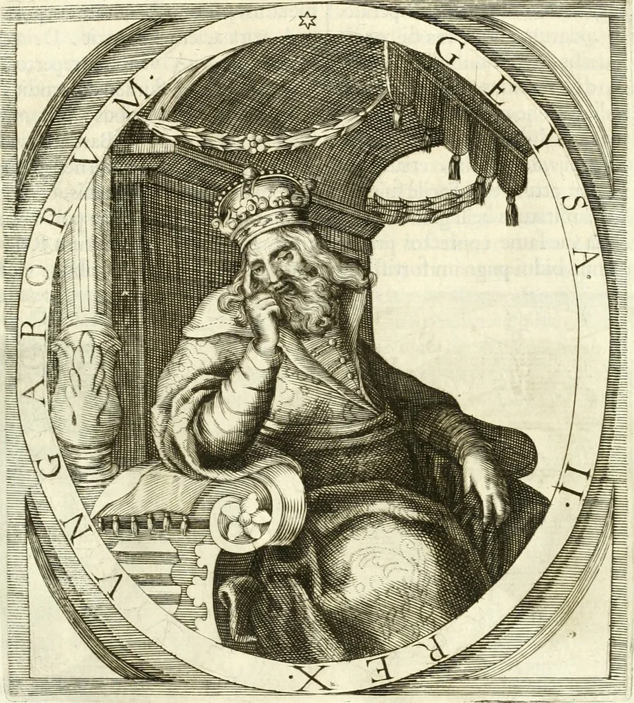 An illustration from Aquila Sueua, sub qua imperatores Sueui a Conrado III vsquè ad Conradum IV Occidentis imperatorem XXVII : elogiis, hieroglyphicis, numismatibus, insignibus, symbolis, imaginibus antiquis ad viuum exhibentur exculpti, & longa historiarum serie exarati : vt nihil relictum sit, quod prisci vel hodierni habeant annales, sed diplomata, leges, indulta, genealogiae, donationes, priuilegia offeruntur congesta : inseruntur et regum principumque imagines, nummi honorarij, castrenses, triumphales, votiui, missiles, &c. qui sanguine, foedere, bello Imperatoribus iuncti, occurrunt in opere : accedit cuique caesarum tractatus sacrolegalis & historicopoliticus ..., 1679, leaf 28