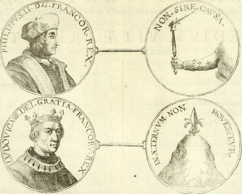 An illustration from Aquila Sueua, sub qua imperatores Sueui a Conrado III vsquè ad Conradum IV Occidentis imperatorem XXVII : elogiis, hieroglyphicis, numismatibus, insignibus, symbolis, imaginibus antiquis ad viuum exhibentur exculpti, & longa historiarum serie exarati : vt nihil relictum sit, quod prisci vel hodierni habeant annales, sed diplomata, leges, indulta, genealogiae, donationes, priuilegia offeruntur congesta : inseruntur et regum principumque imagines, nummi honorarij, castrenses, triumphales, votiui, missiles, &c. qui sanguine, foedere, bello Imperatoribus iuncti, occurrunt in opere : accedit cuique caesarum tractatus sacrolegalis & historicopoliticus ..., 1679, leaf 304