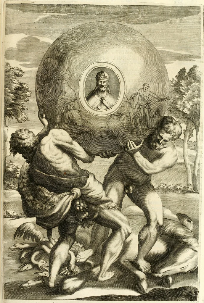 An illustration from Aquila vaga, sub qua ex diuersis nationibus et familijs a VVilhelmo Hollando vsquè ad Sigismundum Lutzelburgium occidentis imperatorem XXXIX. elogijs, hieroglyphicis, numismatibus, insignibus, symbolis, imaginibus antiquis ad viuum exhibentur exculpti, & longa historiarum serie exarati ..., 1679, leaf 264