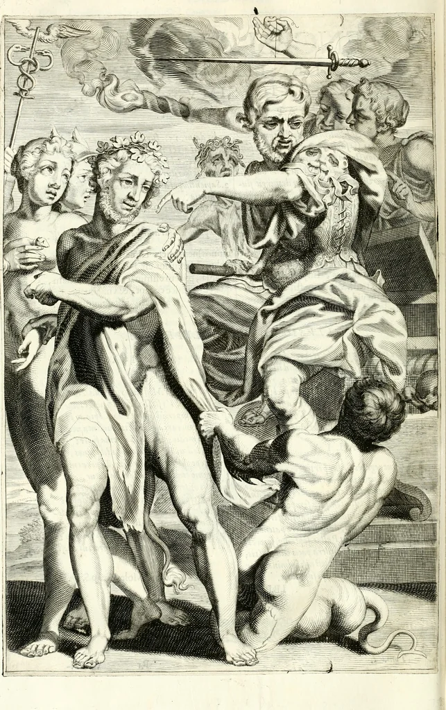 An illustration from Aquila vaga, sub qua ex diuersis nationibus et familijs a VVilhelmo Hollando vsquè ad Sigismundum Lutzelburgium occidentis imperatorem XXXIX. elogijs, hieroglyphicis, numismatibus, insignibus, symbolis, imaginibus antiquis ad viuum exhibentur exculpti, & longa historiarum serie exarati ..., 1679, leaf 313