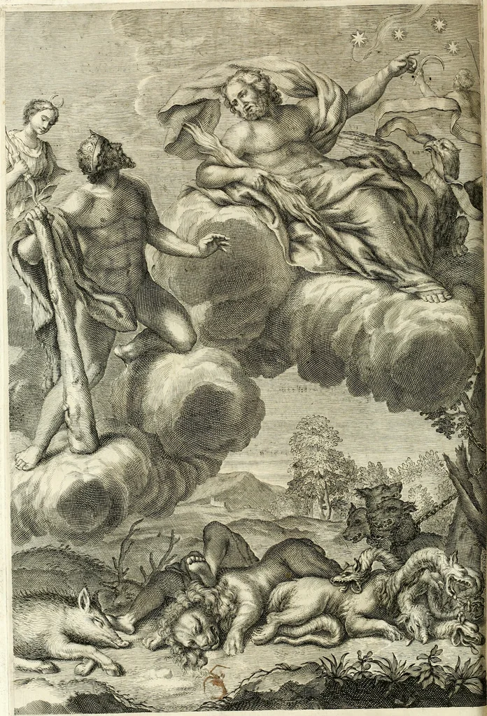 An illustration from Aquila vaga, sub qua ex diuersis nationibus et familijs a VVilhelmo Hollando vsquè ad Sigismundum Lutzelburgium occidentis imperatorem XXXIX. elogijs, hieroglyphicis, numismatibus, insignibus, symbolis, imaginibus antiquis ad viuum exhibentur exculpti, & longa historiarum serie exarati ..., 1679, leaf 361