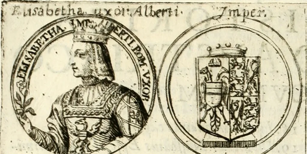 An illustration from Aquila vaga, sub qua ex diuersis nationibus et familijs a VVilhelmo Hollando vsquè ad Sigismundum Lutzelburgium occidentis imperatorem XXXIX. elogijs, hieroglyphicis, numismatibus, insignibus, symbolis, imaginibus antiquis ad viuum exhibentur exculpti, & longa historiarum serie exarati ..., 1679, leaf 87