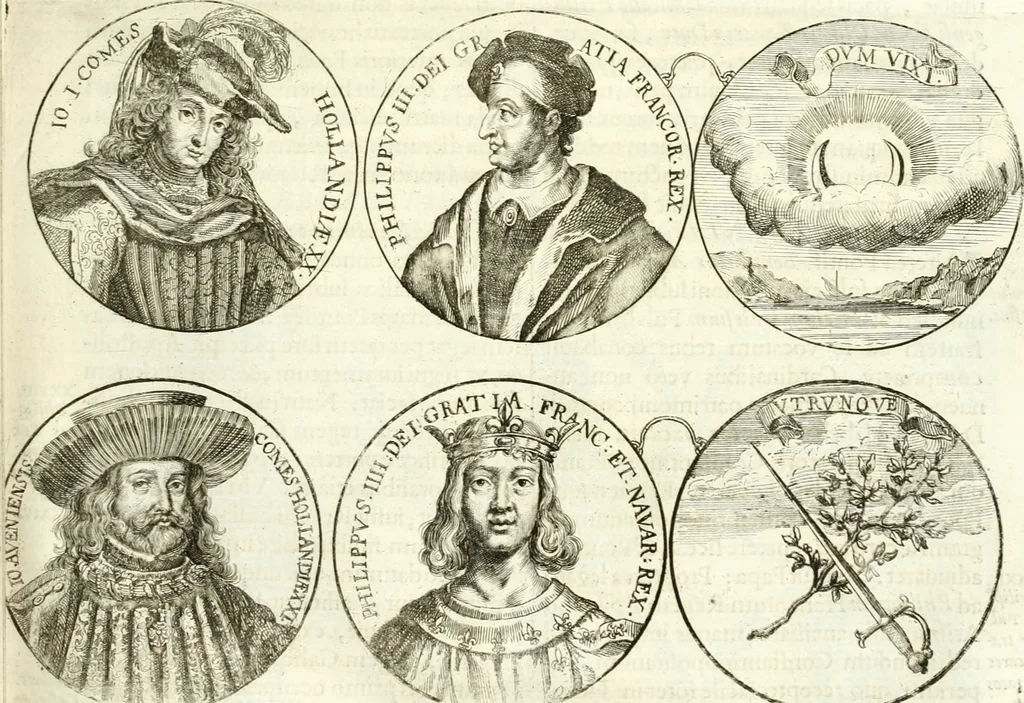 An illustration from Aquila vaga, sub qua ex diuersis nationibus et familijs a VVilhelmo Hollando vsquè ad Sigismundum Lutzelburgium occidentis imperatorem XXXIX. elogijs, hieroglyphicis, numismatibus, insignibus, symbolis, imaginibus antiquis ad viuum exhibentur exculpti, & longa historiarum serie exarati ..., 1679, leaf 90