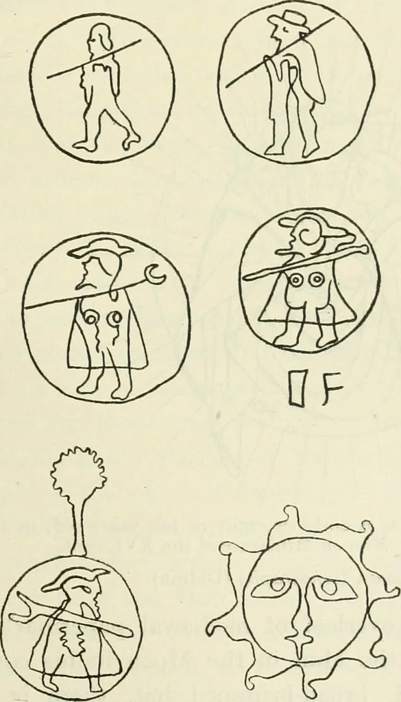 An illustration from Archaic England, an essay in deciphering prehistory from megalithic monuments, earthworks, customs, coins, placenames, and faeric superstitions, 1919, leaf 160