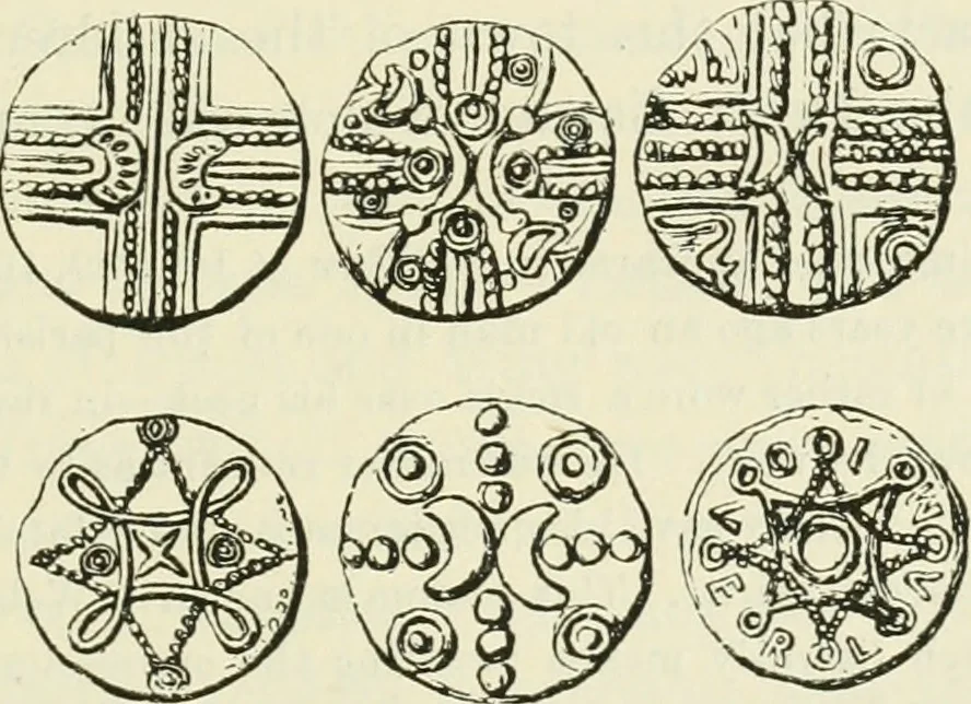 An illustration from Archaic England, an essay in deciphering prehistory from megalithic monuments, earthworks, customs, coins, placenames, and faeric superstitions, 1919, leaf 504