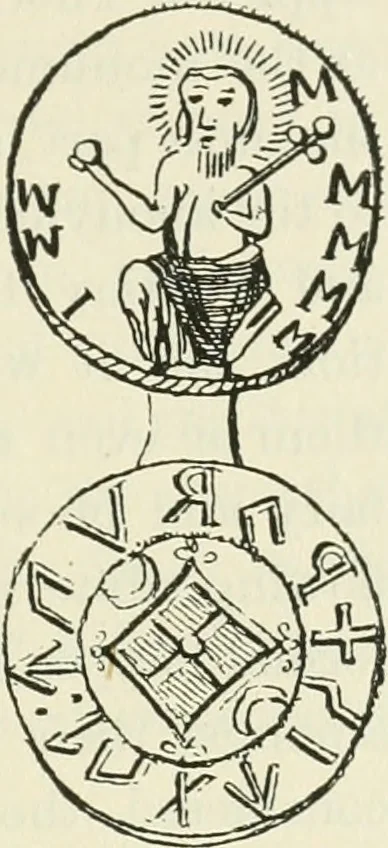 An illustration from Archaic England, an essay in deciphering prehistory from megalithic monuments, earthworks, customs, coins, placenames, and faeric superstitions, 1919, leaf 694