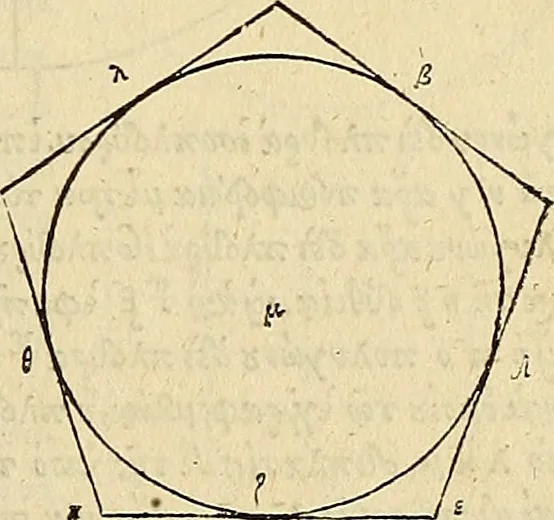 An illustration from Archimedes ta mechri nyn sozomena hapanta. Archimedis Syracusani philosophi ac geometrae excellentissimi opera, quae quidem extant, omnia, multis iam seculis desiderata, atque a quam paucissimis hactenus visa, nuncque primum et Graece et Latine in lucem edita ... Adiecta quoq; sunt Eutocii Ascalonitae in eosdem Archimedis libros commentaria, item Graece et Latine, nunquam antea excusa, 1544, leaf 12