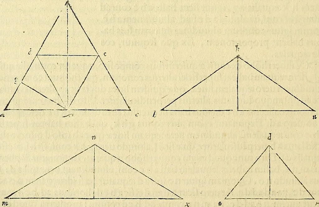 An illustration from Archimedes ta mechri nyn sozomena hapanta. Archimedis Syracusani philosophi ac geometrae excellentissimi opera, quae quidem extant, omnia, multis iam seculis desiderata, atque a quam paucissimis hactenus visa, nuncque primum et Graece et Latine in lucem edita ... Adiecta quoq; sunt Eutocii Ascalonitae in eosdem Archimedis libros commentaria, item Graece et Latine, nunquam antea excusa, 1544, leaf 179