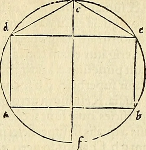 An illustration from Archimedes ta mechri nyn sozomena hapanta. Archimedis Syracusani philosophi ac geometrae excellentissimi opera, quae quidem extant, omnia, multis iam seculis desiderata, atque a quam paucissimis hactenus visa, nuncque primum et Graece et Latine in lucem edita ... Adiecta quoq; sunt Eutocii Ascalonitae in eosdem Archimedis libros commentaria, item Graece et Latine, nunquam antea excusa, 1544, leaf 194