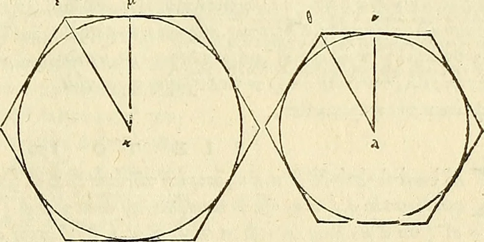 An illustration from Archimedes ta mechri nyn sozomena hapanta. Archimedis Syracusani philosophi ac geometrae excellentissimi opera, quae quidem extant, omnia, multis iam seculis desiderata, atque a quam paucissimis hactenus visa, nuncque primum et Graece et Latine in lucem edita ... Adiecta quoq; sunt Eutocii Ascalonitae in eosdem Archimedis libros commentaria, item Graece et Latine, nunquam antea excusa, 1544, leaf 334