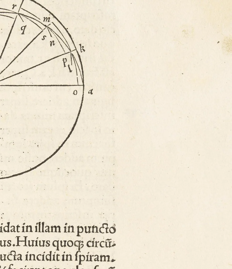 An illustration from Archimēdous tou Syrakousiou, Ta mechri nun sōzomena, hapanta = Archimedis Syracvsani philosophi ac geometrae excellentissimi opera, quæ quidem extant, omnia, multis iam seculis desiderata, atq[ue] à quàm paucissimis hactenus uisa, nuncq́[ue] primùm & Græcè & Latinè in lucem edita : quorum catalogum uersa pagina reperies : adiecta quoq[ue] sunt Evtocii Ascalonitae in eosdem Archimedis libros commentaria, item Graecè & Latinè, nunquam antea excusa, 1544, leaf 353