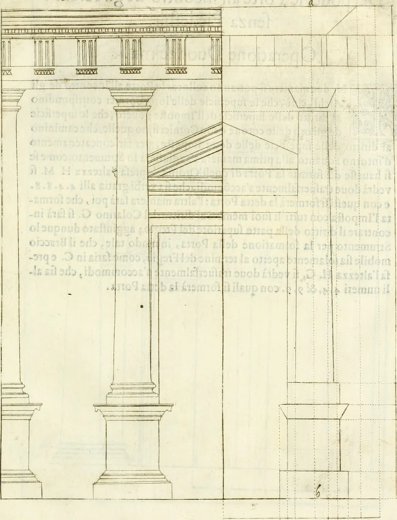 An illustration from Archisesto per formar con facilità li cinque ordini d'architettura : con altri particolari intorno la medesima professione, 1627, leaf 36