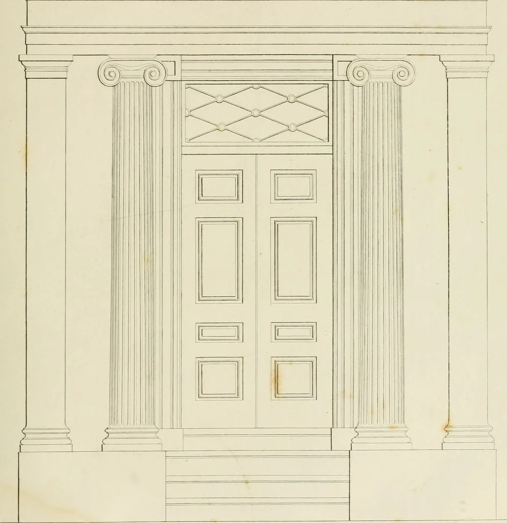 An illustration from The architect, or practical house carpenter : Illustrated by sixty-four engravings, which exhibit the orders of architecture, and other elements of the art, designed for the use of carpenters and builders, 1850, leaf 136
